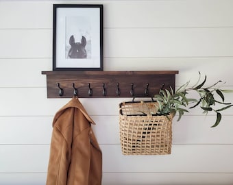 Coat Rack Shelf, Wall Coat Rack with Shelf, Coat Rack Wall Mount, Wall Shelf with Hooks, Entryway Shelf, Rustic Home Decor, Wall Decor