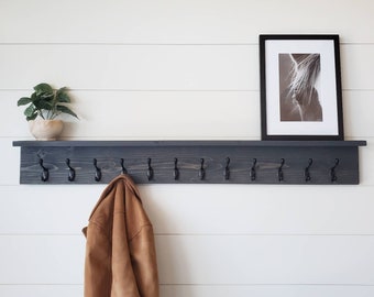Coat Rack Shelf, Wall Coat Rack with Shelf, Coat Rack Wall Mount, Wall Shelf with Hooks, Entryway Shelf, Rustic Home Decor, Wall Decor