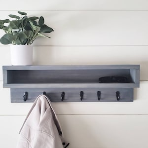 Coat Rack with Storage, Coat Rack with Cubby, Entryway Wall Organizer, Key Holder Wallet, Wooden Wall Organizer, Entryway Organizer Wall image 5