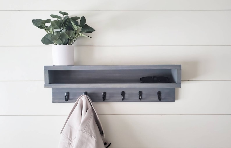 Coat Rack with Storage, Coat Rack with Cubby, Entryway Wall Organizer, Key Holder Wallet, Wooden Wall Organizer, Entryway Organizer Wall image 5