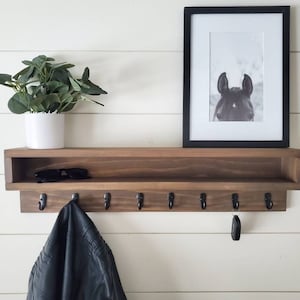 Coat Rack with Storage, Coat Rack with Cubby, Entryway Wall Organizer, Key Holder Wallet, Wooden Wall Organizer, Entryway Organizer Wall image 1