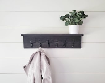 Multi Hook Rack, Farmhouse Coat Rack, Wall Coat Hanger, Shelf with Hooks, Wood Coat Rack, Entryway Decor, Gift for New Home