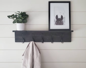 Coat Rack Shelf, Wall Coat Rack with Shelf, Coat Rack Wall Mount, Wall Shelf with Hooks, Entryway Shelf, Rustic Home Decor, Wall Decor