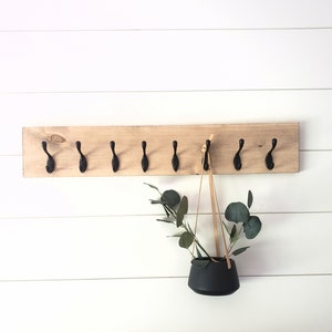 Rustic Hook Rack, Wooden Coat Rack, Wood Wall Mount Coat Rack, Black Wire Hooks, Wood Wall Hanger, Rustic Entryway Organizer
