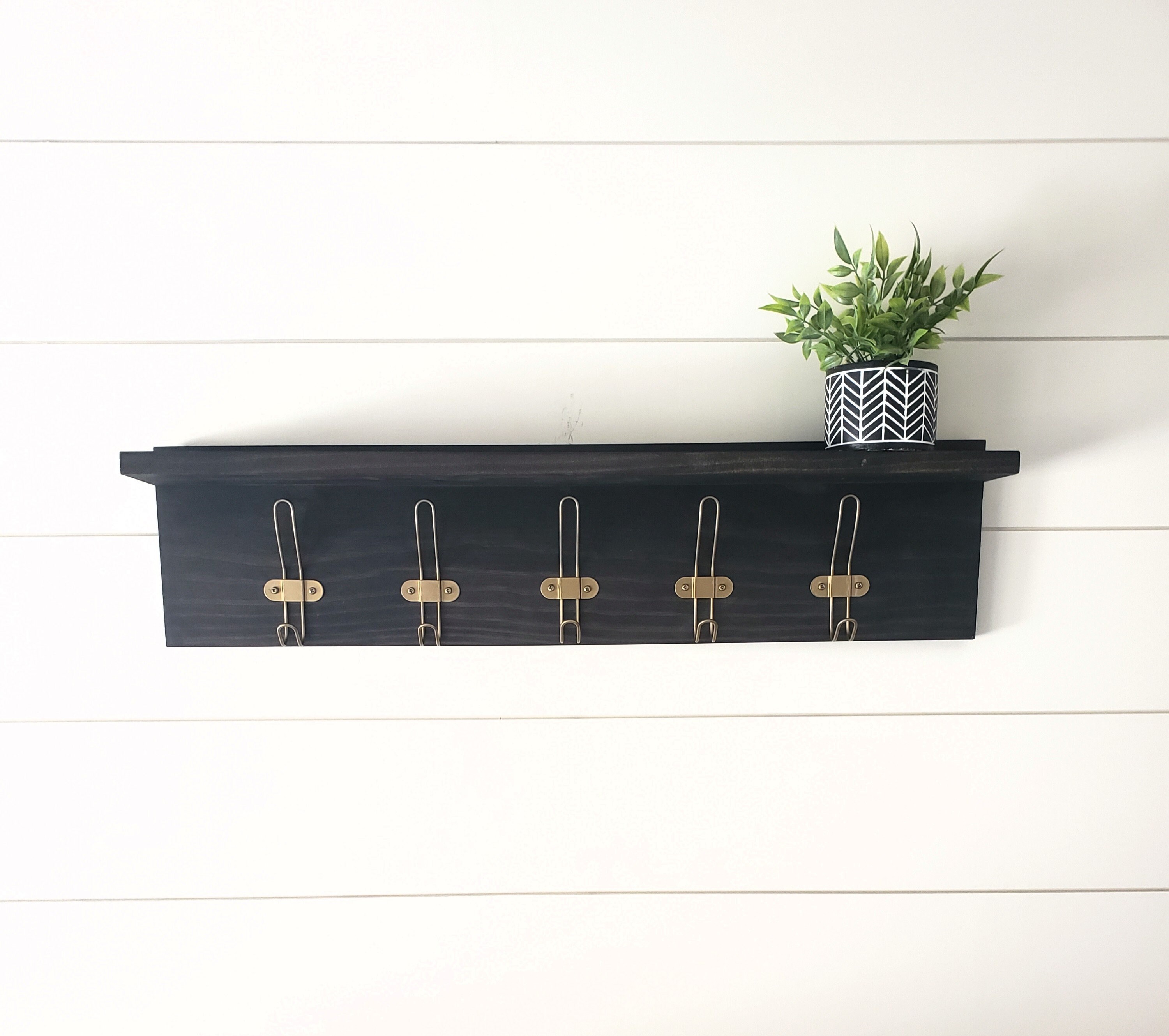 Farmhouse Hook Rack with Shelf Wood Coat Hook Shelf Black Etsy