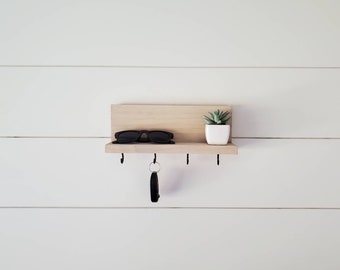 Naumoo Wooden Key Holder for Wall with Shelf, 4 Double Key Hooks (Black)