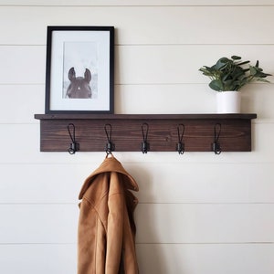 Wall Coat Rack with Shelf, Wall Mounted Coat Rack with Shelf, Rustic Coat Rack with Shelf, Wall Shelf with Hooks, Towel Rack with Shelf, image 3