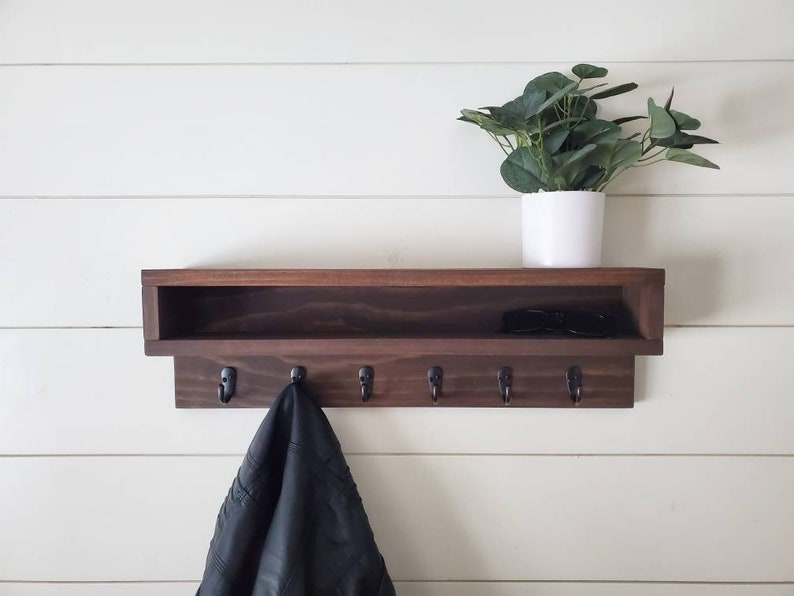 Coat Rack with Storage, Coat Rack with Cubby, Entryway Wall Organizer, Key Holder Wallet, Wooden Wall Organizer, Entryway Organizer Wall image 6