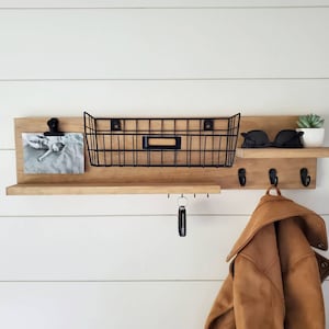 Key Holder for Wall, Wall Mounted Mail Holder, Large Entryway Shelf with Hooks, Entry Way Key Organizer, Entryway Organizer Wall