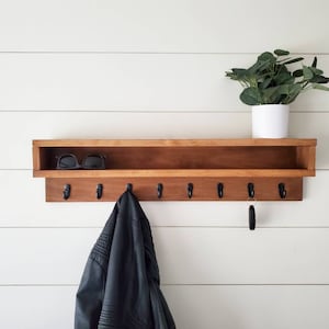 Coat Rack with Storage, Coat Rack with Cubby, Entryway Wall Organizer, Key Holder Wallet, Wooden Wall Organizer, Entryway Organizer Wall image 7