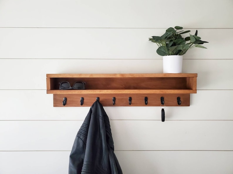 Coat Rack with Storage, Coat Rack with Cubby, Entryway Wall Organizer, Key Holder Wallet, Wooden Wall Organizer, Entryway Organizer Wall image 7