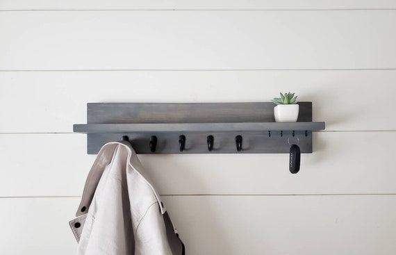 Wood Coat Rack Shelf Wall Coat Rack With Shelf Coat Rack Wall Mount Entry Way Key Organizer Multiple Key Organizer Key Holder Wallet Etsy