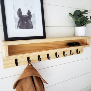 Coat Rack with Storage, Coat Rack with Cubby, Entryway Wall Organizer, Key Holder Wallet, Wooden Wall Organizer, Entryway Organizer Wall image 3