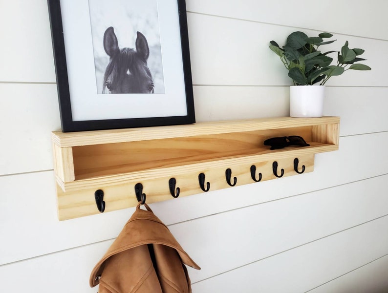 Coat Rack with Storage, Coat Rack with Cubby, Entryway Wall Organizer, Key Holder Wallet, Wooden Wall Organizer, Entryway Organizer Wall image 3