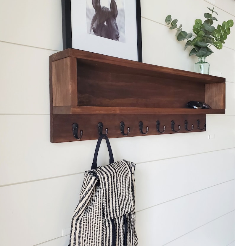 Coat Rack with Storage, Coat Rack with Cubby, Entryway Wall Organizer, Key Holder Wallet, Wooden Wall Organizer, Entryway Organizer Wall image 2