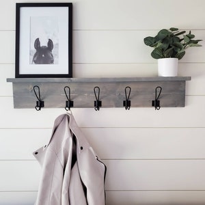 Wall Mounted Coat Rack with Shelf, Wall Coat Rack with Shelf, Wall Shelf with Hooks, Rustic Coat Rack with Shelf, Wooden Wall Organizer