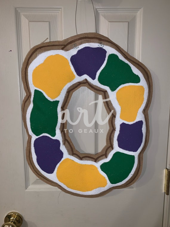 Mardi Gras Solid Icing King Cake Burlap Door Hanger Etsy