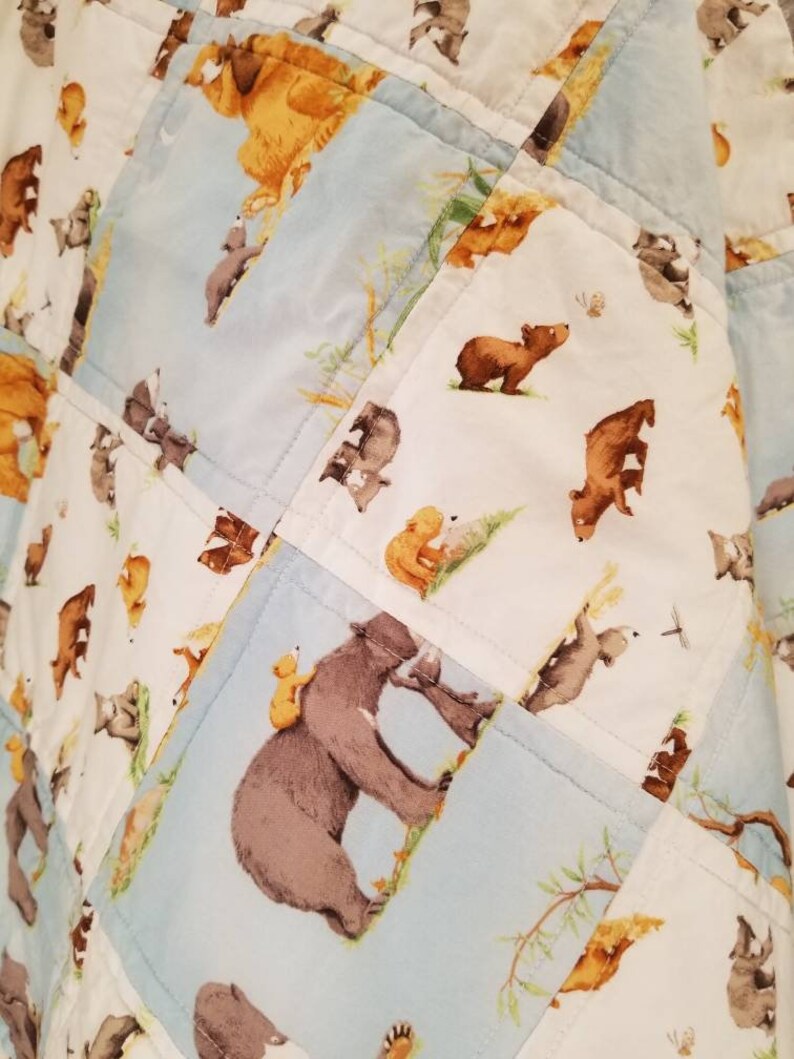 Ready-to-ship Baby Bear Crib Blanket Mama Bear Patchwork Crib Quilt