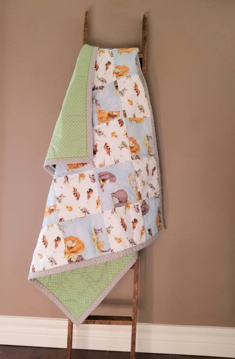 Ready-to-ship Baby Bear Crib Blanket Mama Bear Patchwork Crib Quilt