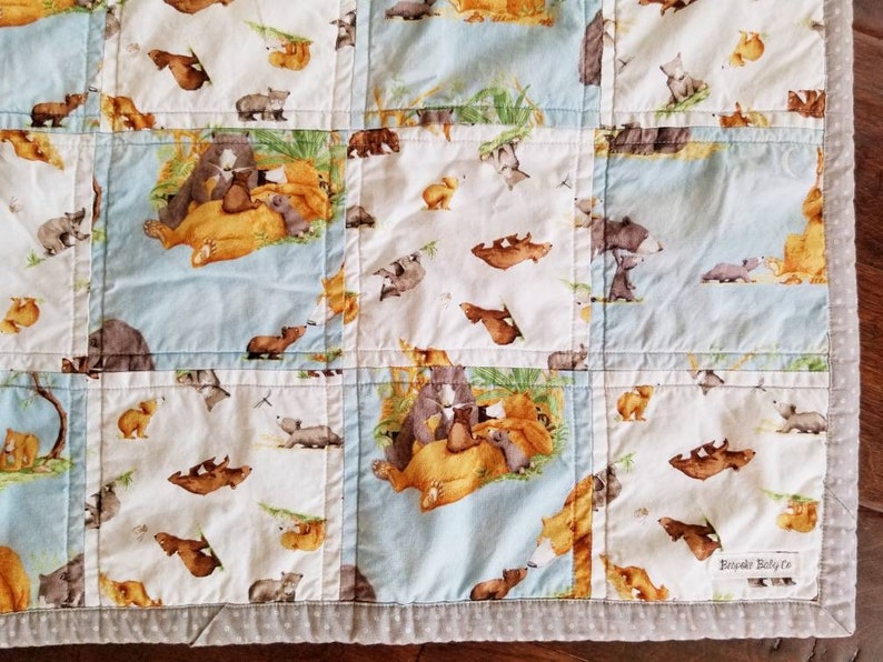 Ready-to-ship Baby Bear Crib Blanket Mama Bear Patchwork Crib Quilt