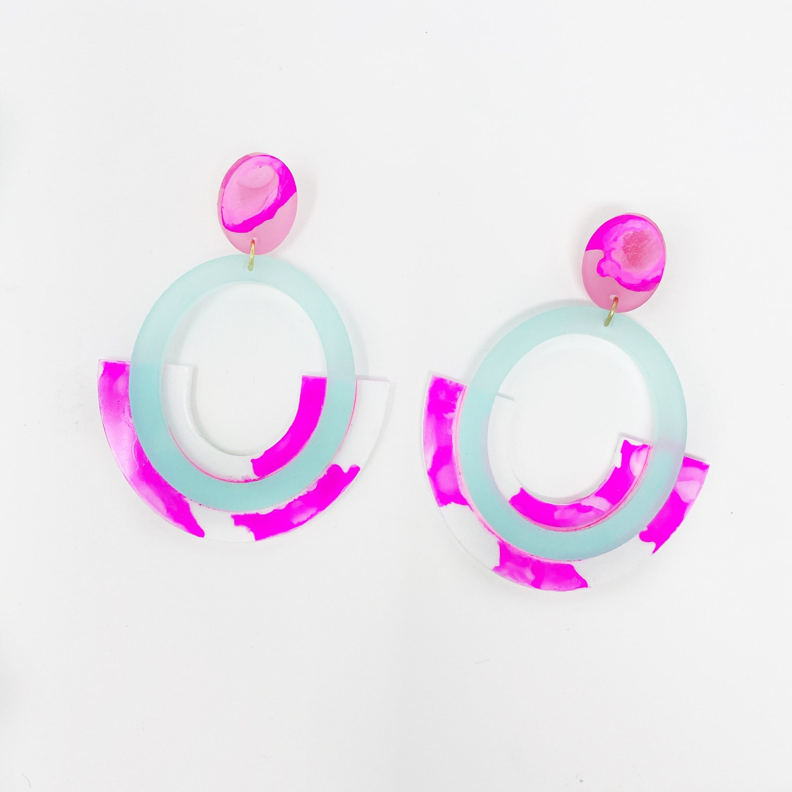 Mint and Hot Pink Statement earrings Etsy