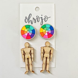 Kaitlyn Color Wheel And Art mannequin Art Teacher Earring set