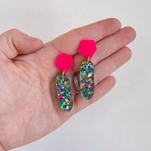 Hot Pink Multi Glitter drop earrings