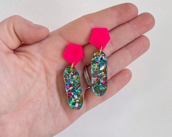 Hot Pink Multi Glitter drop earrings