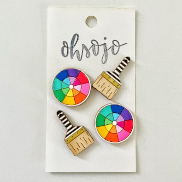Kaitlyn Color Wheel And striped paintbrushes Art Teacher Earring set