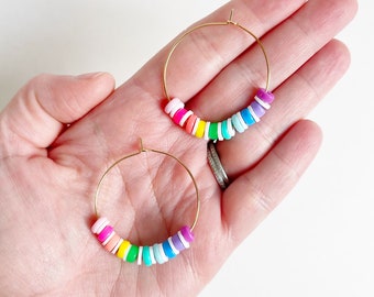 Small Rainbow Beaded Hoops