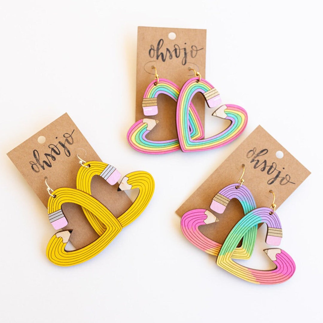 Heart Pencil Earrings Etsy