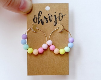 Small Pastel Rainbow Beaded Hoops