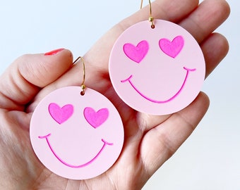 Pink Smiley Heart Earrings