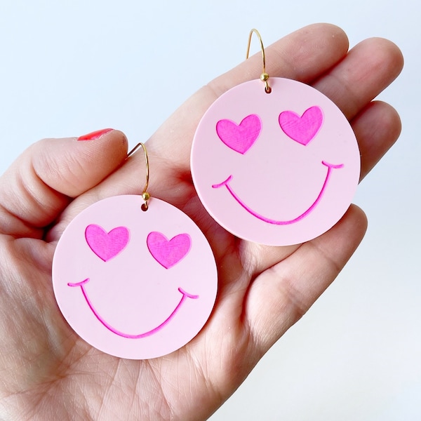 Pink Smiley Heart Earrings