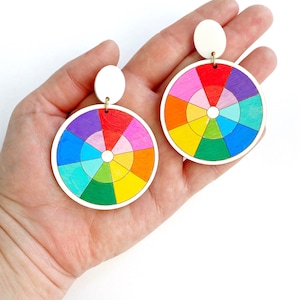 Color Wheel Wooden Earrings image 1