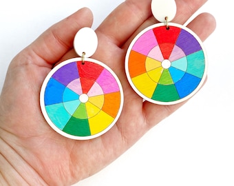 Color Wheel Wooden Earrings