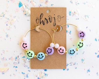 Beaded Smiley Face Hoops