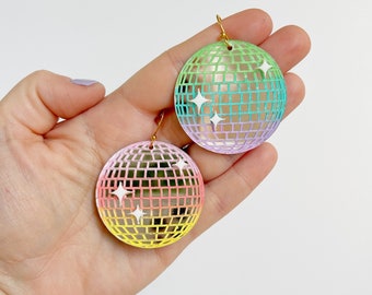 Rainbow Disco Ball Earrings