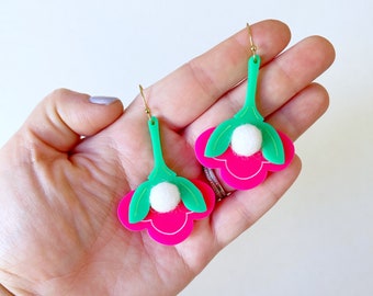 Hot Pink Blossom Dangle Earrings