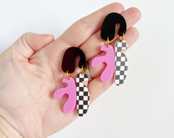 Organic Checker and Purple Statement Earrings