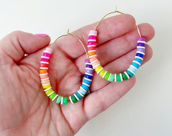 Rainbow Beaded Hoops