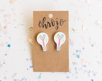 Rainbow Light bulb stud earrings