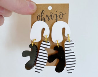 Rachel Black and White Dangle Earrings