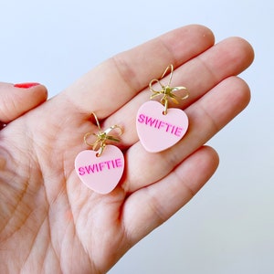 Small Drop Pink Heart Swiftie Earrings