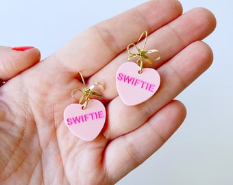 Small Drop Pink Heart Swiftie Earrings