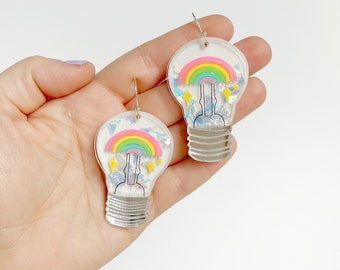 Rainbow Lightbulb Teacher Earrings