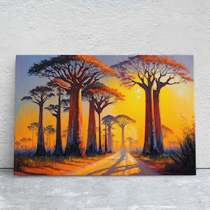 Baobab Avenue, Menabe Madagascar, Tree, Natural monument Canvas Art Large Print, Painting, Landscape