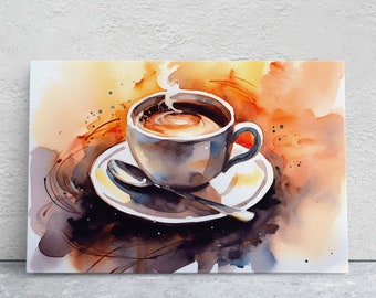 Watercolor Coffee on Canvas, Coffee Lover, Cafe Art, Restaurant Decor, Barista Art, Brunch Print, Kitchen Art, Dining Room Decor, Tea Art