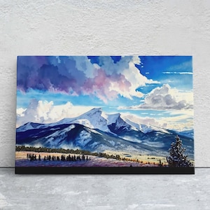 Big Sky Montana, Canvas Art, Ready To Hang, Large Print, Landscape Painting, Dramatic Landscape, Mountain Range, Blue sky mountain,