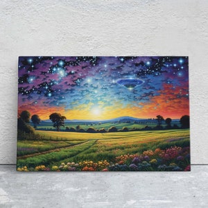 Hidden UFO on Canvas, Subtle UFO Art, Alien Painting, Spaceship Print, Area 51 Print, Flying Saucer, Sci fi art, I want to Believe
